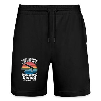 Kunstspringen Turmspringer Sprungbrett - Stanley/Stella Unisex Bio Joggingshorts Trainer  - Schwarz - Vorne - Nik (191cm) & Marisol (170cm)