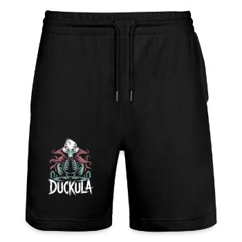 Frecher Duckula Vampir-Enten-Halloween Shirt - Stanley/Stella Unisex Bio Joggingshorts Trainer  - Schwarz - Vorne - Nik (191cm) & Marisol (170cm)