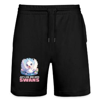 Swans Swan - Stanley/Stella Trainer Unisex Organic Jogging Shorts - black - Front - Nik (191cm) & Marisol (170cm)