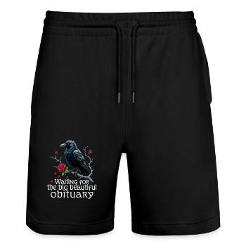 Black Raven with Roses and Skull - Stanley/Stella Trainer Unisex Organic Jogging Shorts - black - Front - Nik (191cm) & Marisol (170cm)