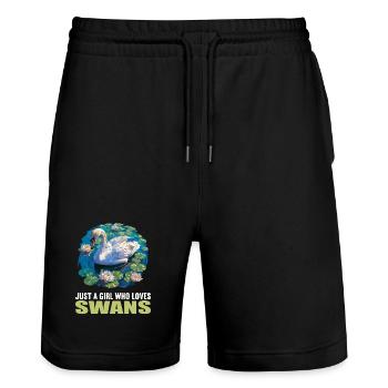 Swans Swan - Stanley/Stella Trainer Unisex Organic Jogging Shorts - black - Front - Nik (191cm) & Marisol (170cm)