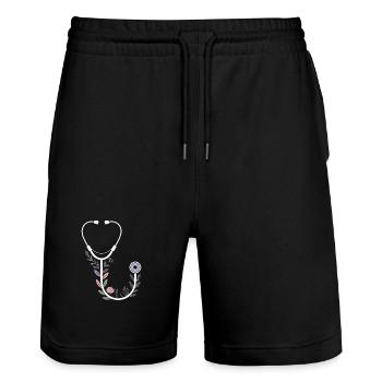 Blumenmotiv mit medizinischem Stethoskop - Stanley/Stella Unisex Bio Joggingshorts Trainer  - Schwarz - Vorne - Nik (191cm) & Marisol (170cm)