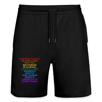 Social Justice Love Equality Human Rights  - Stanley/Stella Trainer Unisex Organic Jogging Shorts - black - Front - Nik (191cm) & Marisol (170cm)