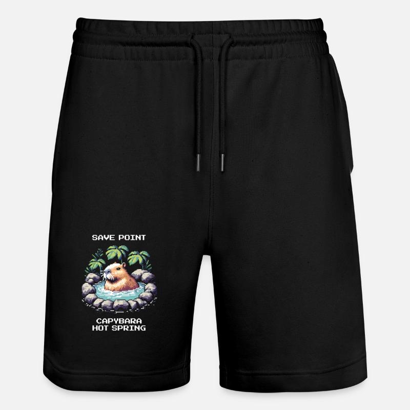 Save Point: Capybara Onsen | Relaxation - Stanley/Stella Trainer Unisex Organic Jogging Shorts - black