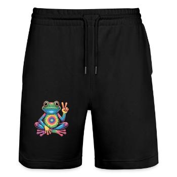 Frosch Tie-Dye Hippie Frieden Zeichen - Stanley/Stella Unisex Bio Joggingshorts Trainer  - Schwarz - Vorne - Nik (191cm) & Marisol (170cm)