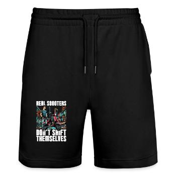 Real Scooters Don't Shift Electric Scooter Lover - Stanley/Stella Unisex Bio Joggingshorts Trainer  - Schwarz - Vorne - Nik (191cm) & Marisol (170cm)