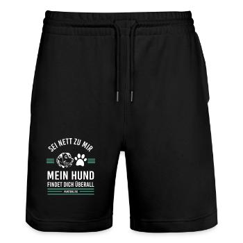Mantrailing Sei nett zu mir mein Hund findet dich - Stanley/Stella Unisex Bio Joggingshorts Trainer  - Schwarz - Vorne - Nik (191cm) & Marisol (170cm)