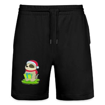 Meerkat Christmas Christmas Hat - Stanley/Stella Trainer Unisex Organic Jogging Shorts - black - Front - Nik (191cm) & Marisol (170cm)