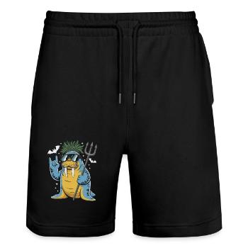 Walross Punk Rocker Halloween  - Stanley/Stella Unisex Bio Joggingshorts Trainer  - Schwarz - Vorne - Nik (191cm) & Marisol (170cm)