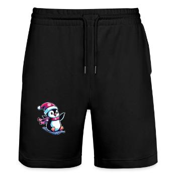 Penguin Christmas Skiing Running Penguins - Stanley/Stella Trainer Unisex Organic Jogging Shorts - black - Front - Nik (191cm) & Marisol (170cm)