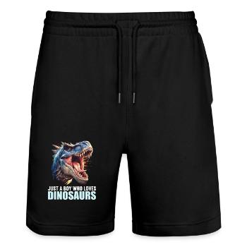 Dino Dinosaur Dinosaur - Stanley/Stella Trainer Unisex Organic Jogging Shorts - black - Front - Nik (191cm) & Marisol (170cm)