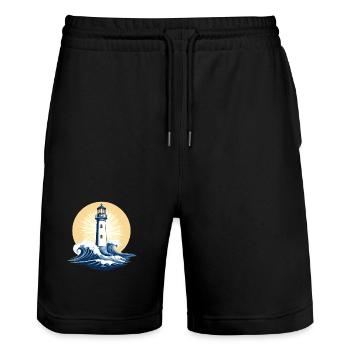 Phare au lever du soleil - Short de jogging bio TRAINER Stanley/Stella unisexe - noir - Devant - Nik (191cm) & Marisol (170cm)