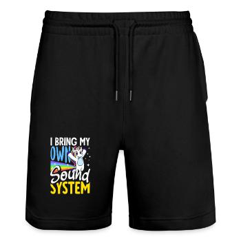 Public Fart Funny Inappropriate - Stanley/Stella Trainer Unisex Organic Jogging Shorts - black - Front - Nik (191cm) & Marisol (170cm)