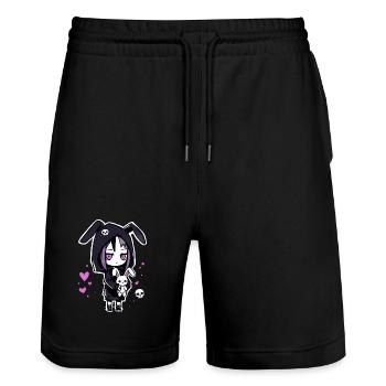 Gothic anime girl with bunny hoodie and skull - Stanley/Stella Trainer Unisex Organic Jogging Shorts - black - Front - Nik (191cm) & Marisol (170cm)