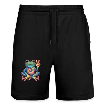 Grenouille Tie-Dye Hippie Peace Sign - Short de jogging bio TRAINER Stanley/Stella unisexe - noir - Devant - Nik (191cm) & Marisol (170cm)