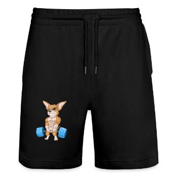 Chihuahua Gewichtheben - Stanley/Stella Unisex Bio Joggingshorts Trainer  - Schwarz - Vorne - Nik (191cm) & Marisol (170cm)