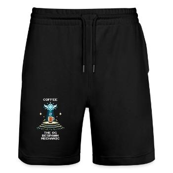 Café : L'OG Respawn | Barista Expresso - Short de jogging bio TRAINER Stanley/Stella unisexe - noir - Devant - Nik (191cm) & Marisol (170cm)