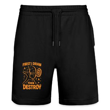 First I Draw, Then I Destroy Archery - Stanley/Stella Trainer Unisex Organic Jogging Shorts - black - Front - Nik (191cm) & Marisol (170cm)