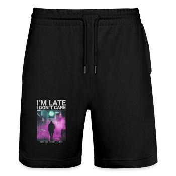 In the Late I Dont Care watch streetwear style - Stanley/Stella Trainer Unisex Organic Jogging Shorts - black - Front - Nik (191cm) & Marisol (170cm)
