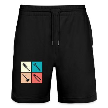 Chauffagiste Plombier Plombier de construction chauffage - Short de jogging bio TRAINER Stanley/Stella unisexe - noir - Devant - Nik (191cm) & Marisol (170cm)