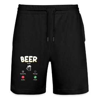 Klassisches Bierglas Motiv - Stanley/Stella Unisex Bio Joggingshorts Trainer  - Schwarz - Vorne - Nik (191cm) & Marisol (170cm)