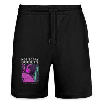 Not Today Society Streetwear Phonk Style Motif - Stanley/Stella Trainer Unisex Organic Jogging Shorts - black - Front - Nik (191cm) & Marisol (170cm)