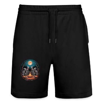 Skeleton Camper Hiker Bonfire Halloween Camping - Stanley/Stella Trainer Unisex Organic Jogging Shorts - black - Front - Nik (191cm) & Marisol (170cm)
