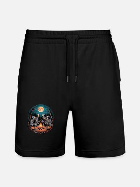 Skeleton Camper Hiker Bonfire Halloween Camping - Stanley/Stella Trainer Unisex Organic Jogging Shorts - black