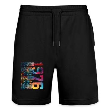 LIMITED EDITION 1976 50 JAHRE 50. GEBURTSTAG - Stanley/Stella Unisex Bio Joggingshorts Trainer  - Schwarz - Vorne - Nik (191cm) & Marisol (170cm)