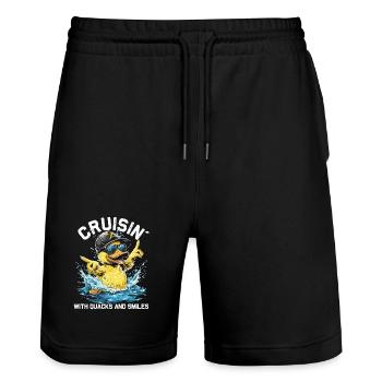 Gummienten-Crew genießt Kreuzfahrt - Stanley/Stella Unisex Bio Joggingshorts Trainer  - Schwarz - Vorne - Nik (191cm) & Marisol (170cm)