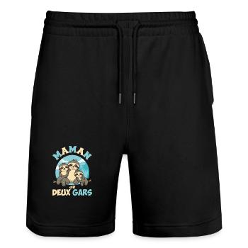 Mutter von zwei Jungs liebevolles und lustiges Mama-Geschenk - Stanley/Stella Unisex Bio Joggingshorts Trainer  - Schwarz - Vorne - Nik (191cm) & Marisol (170cm)
