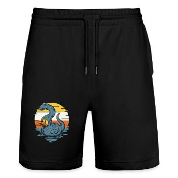 Lustiges Wasserreptil mit Gummiente Brontosaurus - Stanley/Stella Unisex Bio Joggingshorts Trainer  - Schwarz - Vorne - Nik (191cm) & Marisol (170cm)
