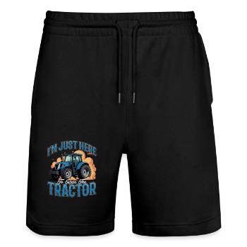 Tractor Kids Farm Lifestyle - Stanley/Stella Unisex Bio Joggingshorts Trainer  - Schwarz - Vorne - Nik (191cm) & Marisol (170cm)