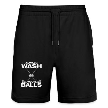 Always wash your balls Golfer Golf Golfen - Stanley/Stella Unisex Bio Joggingshorts Trainer  - Schwarz - Vorne - Nik (191cm) & Marisol (170cm)