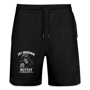 Spruch gut aussehen rettet dich nicht Sensenmann - Stanley/Stella Unisex Bio Joggingshorts Trainer  - Schwarz - Vorne - Nik (191cm) & Marisol (170cm)