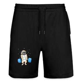 Pug weightlifting Gym - Stanley/Stella Trainer Unisex Organic Jogging Shorts - black - Front - Nik (191cm) & Marisol (170cm)