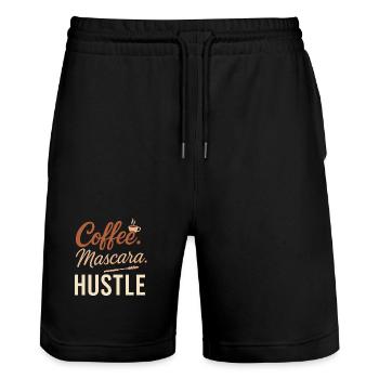 Life is too short to stay in stock - Stanley/Stella Trainer Unisex Organic Jogging Shorts - black - Front - Nik (191cm) & Marisol (170cm)