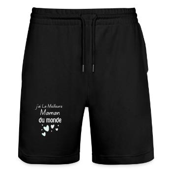 World Mom with Hearts Quote - Stanley/Stella Trainer Unisex Organic Jogging Shorts - black - Front - Nik (191cm) & Marisol (170cm)