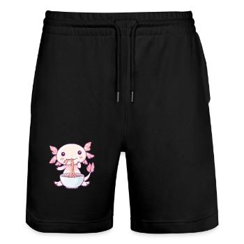 Cute Axolotl with Noodles - Stanley/Stella Trainer Unisex Organic Jogging Shorts - black - Front - Nik (191cm) & Marisol (170cm)