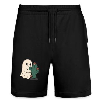 Playful ghost with cactus design - Stanley/Stella Trainer Unisex Organic Jogging Shorts - black - Front - Nik (191cm) & Marisol (170cm)
