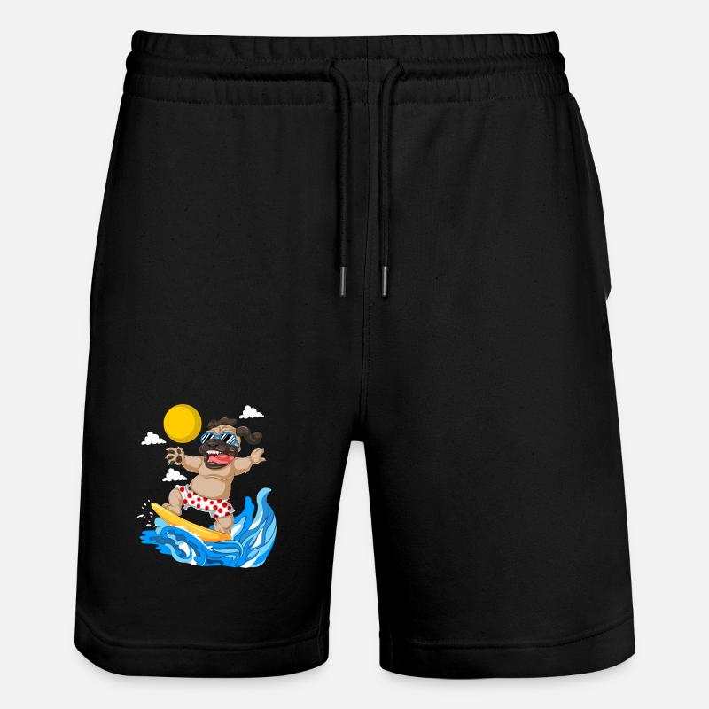 Pug Surfing Summer Beach Tee - Stanley/Stella Trainer Unisex Organic Jogging Shorts - black