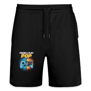 Pause & Play Pop Pop Culture Retro Video Game - Stanley/Stella Trainer Unisex Organic Jogging Shorts - black - Front - Nik (191cm) & Marisol (170cm)