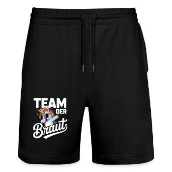 Team der Braur Einhorn Design mit Sonnenbrille - Stanley/Stella Unisex Bio Joggingshorts Trainer  - Schwarz - Vorne - Nik (191cm) & Marisol (170cm)