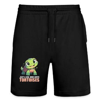 Landschildkröten Landschildkröte - Stanley/Stella Unisex Bio Joggingshorts Trainer  - Schwarz - Vorne - Nik (191cm) & Marisol (170cm)