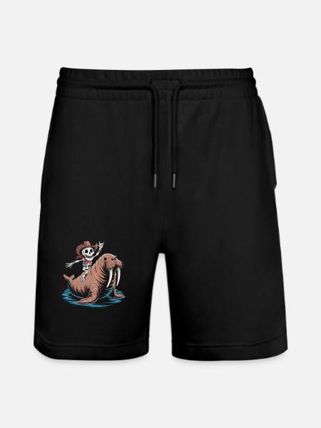Skeleton cowboy on walrus - Stanley/Stella Trainer Unisex Organic Jogging Shorts - black