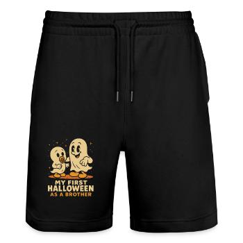Mein erstes Halloween als Bruder süßer Geist - Stanley/Stella Unisex Bio Joggingshorts Trainer  - Schwarz - Vorne - Nik (191cm) & Marisol (170cm)