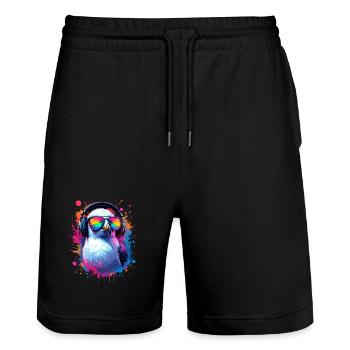 Kopfhörer Möwe Neon Splash Festival Ostsee Nordsee - Stanley/Stella Unisex Bio Joggingshorts Trainer  - Schwarz - Vorne - Nik (191cm) & Marisol (170cm)