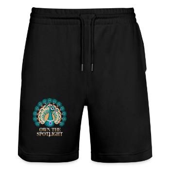Peacock motif: Own The Spotlight with elegance and - Stanley/Stella Trainer Unisex Organic Jogging Shorts - black - Front - Nik (191cm) & Marisol (170cm)