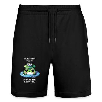 Respawn Point: Under the Water Lily | Frog, Pond - Stanley/Stella Trainer Unisex Organic Jogging Shorts - black - Front - Nik (191cm) & Marisol (170cm)
