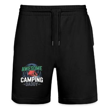 Camping Papa Shirt mit Zelt und Wald Motiv - Stanley/Stella Unisex Bio Joggingshorts Trainer  - Schwarz - Vorne - Nik (191cm) & Marisol (170cm)